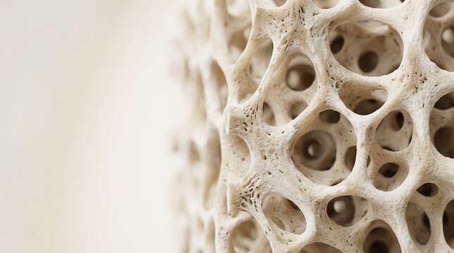 Close-up view of a porous bone structure, highlighting its intricate and complex cellular formation