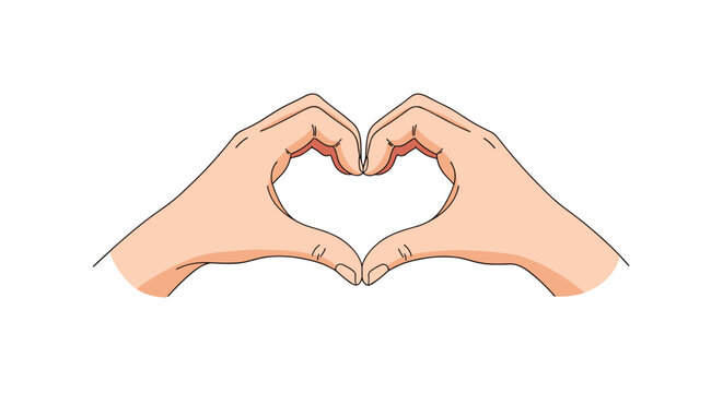 Two human hands held together to form a symmetrical heart shape representing love, friendship, and romance.