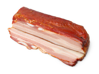 Obraz premium Pieces of smoked bacon isolated on white