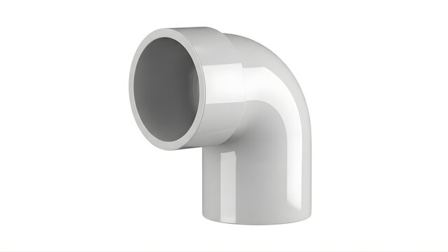 A white PVC elbow pipe fitting on a plain background for plumbing and construction needs