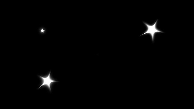 Magical Twinkle Stars Animation with Glitter Sparkle Trails, Cute White Cartoon Star Flashes, blinking stars light motion, Shimmering Glow Effects on Black Background in 4K resolution