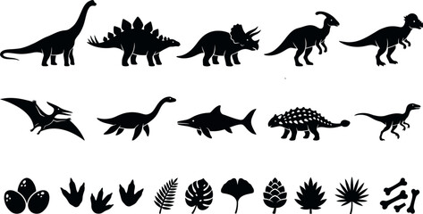 Dinosaur Silhouette Set Land Sea and Air Prehistoric Collection © MirzaAsmaul