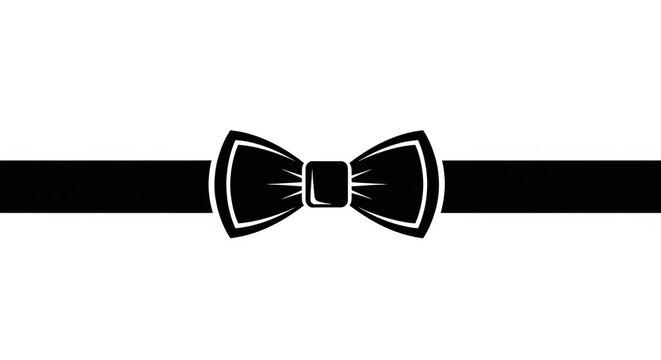 Elegant black bow tie icon with double border lines isolated on a plain white background for luxury branding
