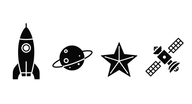 Space icons with rocket satellite.