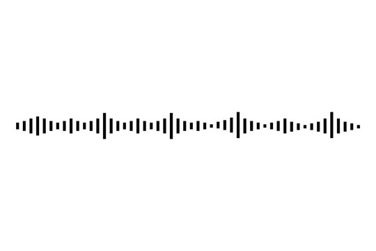 Minimal audio waveform PNG, sound wave visualization. Voice recording waveform, music signal line, long black waveform icon for audio, podcast, music apps, UI, media player, sound design, and template