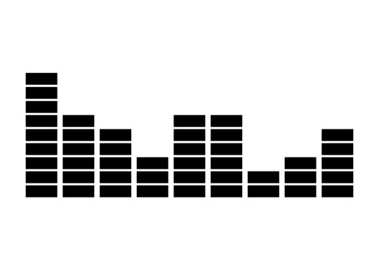 Black audio equalizer bars. Bold chunky sound wave spectrum, minimal thick frequency bars, modern music visualizer for DJ, audio apps, media players, UI, branding and digital design. High-res PNG