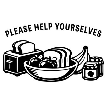 Please help yourselves to the breakfast bar signage icon with transparent background morning buffet symbol
