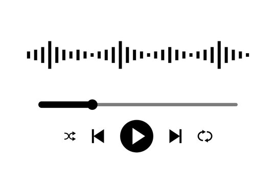 Music player UI PNG, audio waveform with playback controls, progress bar, play pause buttons, minimal media player interface for apps, streaming, podcast, audio control and web design. High-resolution
