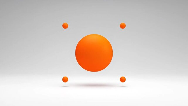 Four orange spheres with small central dots against a white background