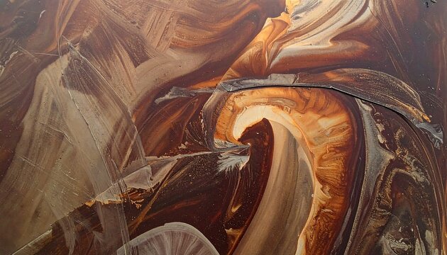 Abstract swirl of bronze and caramel colors, reminiscent of liquid mixing and settling into varied patterns