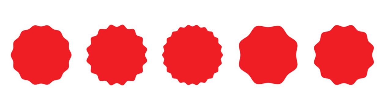 Collection of special offer sale oval shaped sunburst labels and badges isolated on white background. Red stickers in form of star for promo advertising campaign. eps10.

