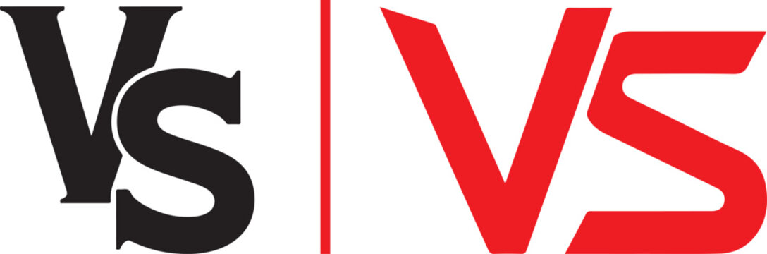 VS versus logo icon set in black and red for competition and comparison vector illustration