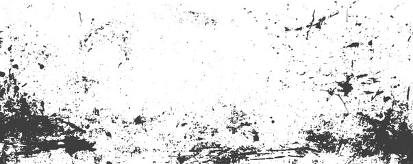 Fototapeta premium Black and White Panoramic Grunge Texture Overlay with Distressed Splatters and Scratches for Design Elements