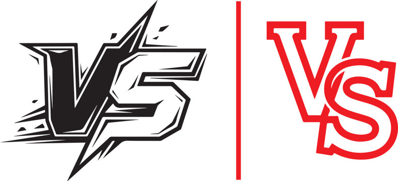 VS versus letters vector illustration set for sports competition gaming battle and comparison screen