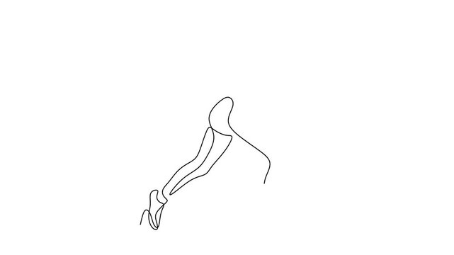 Animated self drawing of continuous line draw of  woman running  . Full length one line animation. 4K