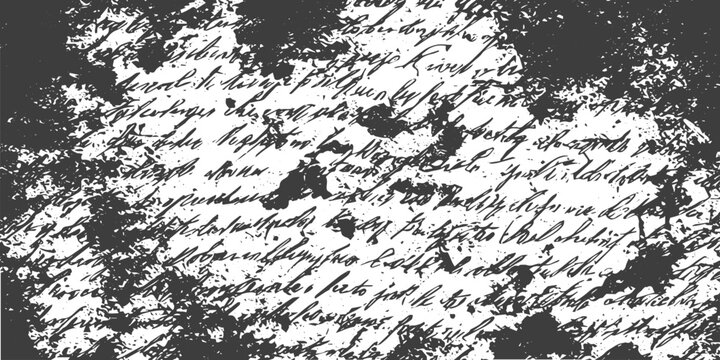 Antique manuscript handwriting with grunge effect abstract calligraphic background monochrome vector illustration