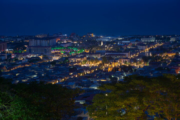 Fototapeta premium Aerial view of Derbent at night. Dagestan