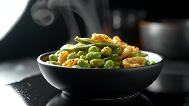 Steaming Bowl of Freshly Cooked Green Peas and Edamame Delight.
