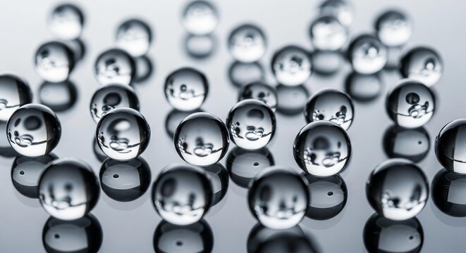 A cluster of round metal sewing buttons for fashion design features glistening drops of water on their steel surface