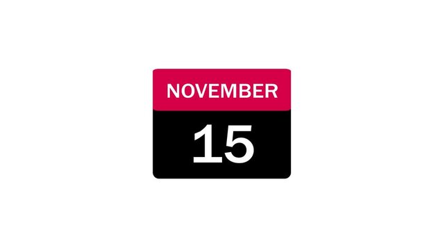 A clean, minimalist calendar icon displaying the date November 15th, featuring a red header and black body with tag and group engagement counters, perfect for scheduling and appointment design.