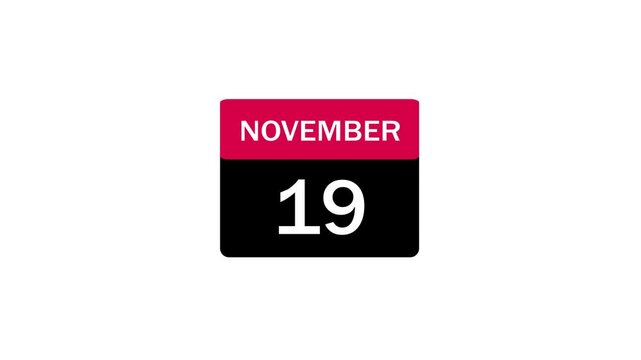 A clean, modern calendar icon featuring the text November and the number 19, displayed on a stylized black and red square background with status indicators at the bottom.