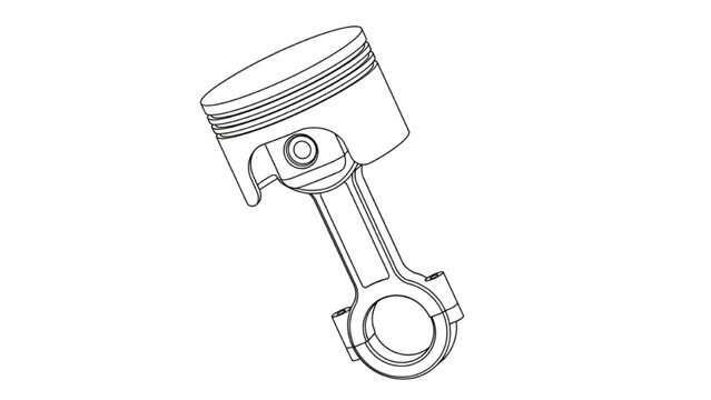 Essential automotive engine piston and connecting rod technical line illustration