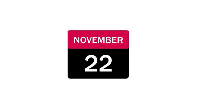 Flat Design Calendar Icon Representing November 22nd with Red Header and Black Body for Date