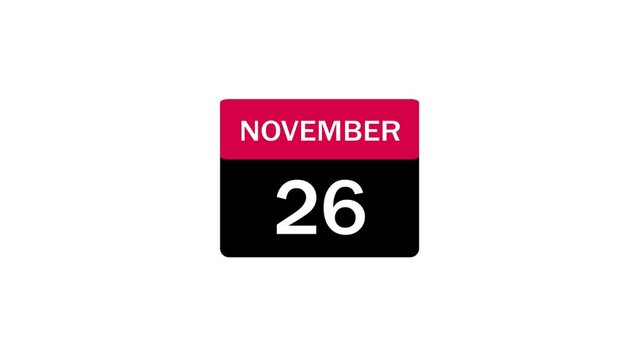Flat Design Calendar Icon Highlighting November 26 for Scheduling and Event Planning