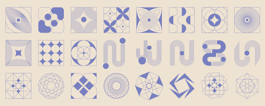 Abstract periwinkle minimalist geometric vector set with line art, spirograph, circle and mandala elements