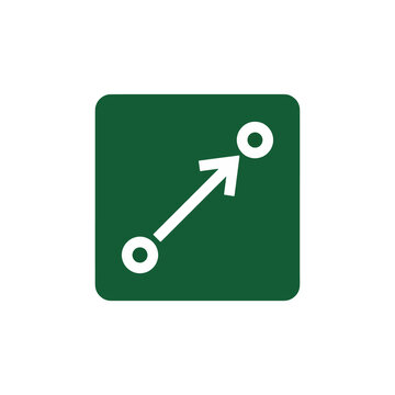 Minimalist Dark Green Square Diagonal Arrow Node Connection Point Icon for Route Path Graph and Navigation Link Concept on Transparent Background for Data App and Web Interface Design