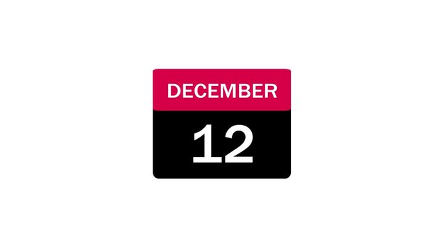 A clean, minimalist calendar icon displaying the date December 12, featuring a red header and black body, isolated on a white background, perfect for scheduling and planning concepts.