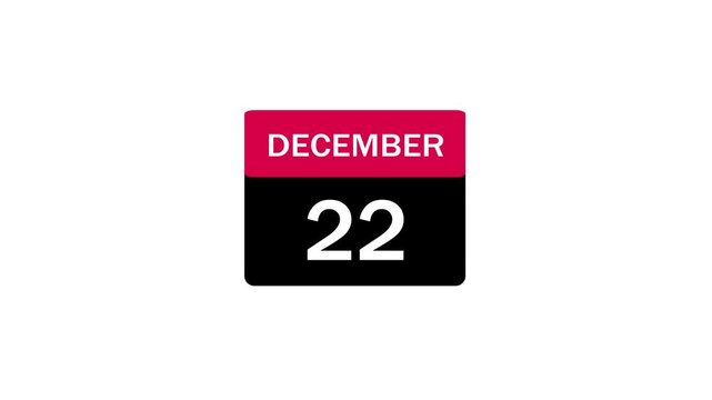 A clean and minimalist digital calendar icon displaying December 22nd, featuring a bold red header and black date box, isolated on a white background for versatile design use.