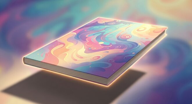 Abstract Pastel Book with Swirling Colors and Sparkle