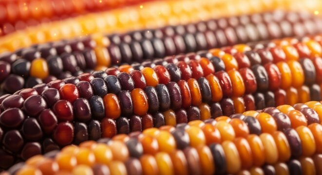 Macro Shot of Vibrant Multicolor Ornamental Corn on Cob