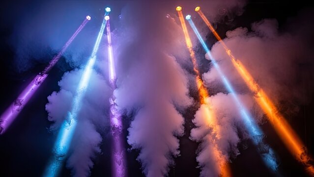 A vibrant display of colorful lights and smoke in the night sky