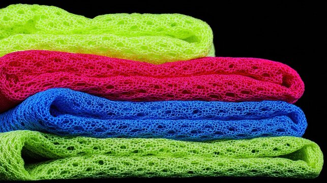 lycra. Extreme close-up of stretched fluorescent fabric showing knit structure. product launch decks, UI/UX mockups, designed for data visualization dashboards and holographic UIs.