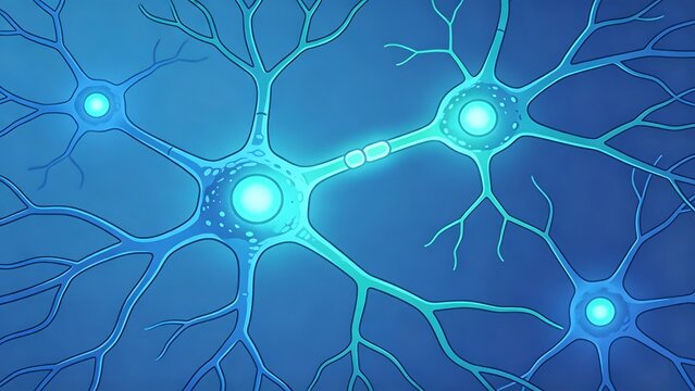 Neurons in blue and teal
