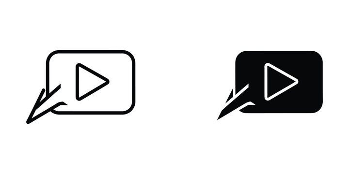 Contrasting play button icons within speech bubbles in monochromatic design