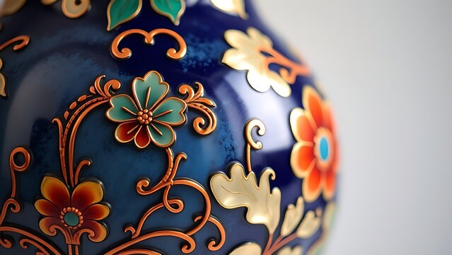 cloisonne. Close-up of a cloisonne vase with intricate wire patterns and vibrant enamel. event programs, museum guides, designed for cultural heritage projects and event programs.