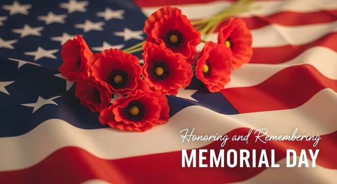 Memorial day remembrance red poppies against the american flag