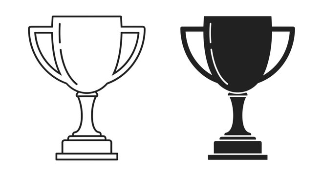 Trophy cup silhouette set outline and solid styles, white background
