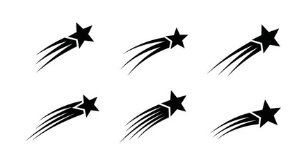 Obraz premium Collection of six black shooting star icons on a white background