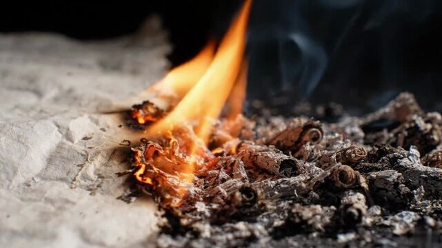 Burning paper edge crawling in macro