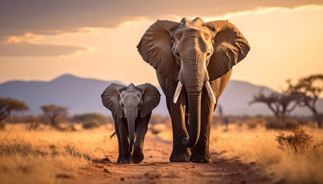elephant in the sunset
