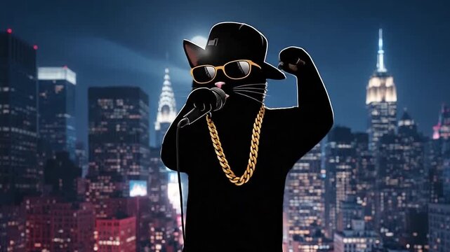Cool black cat rapper performing on New York city rooftop