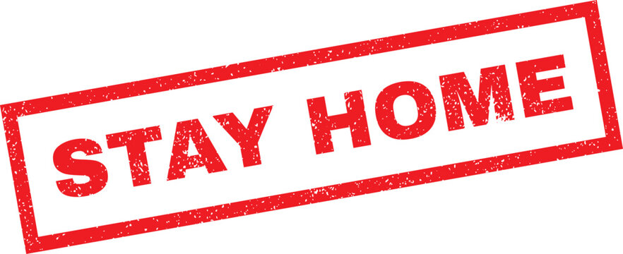 Red stamp with Stay Home message on white background