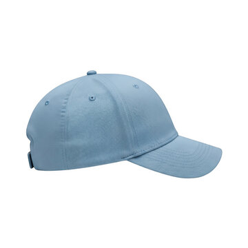 Light blue knit fabric baseball cap with curved brim isolated on transparent background