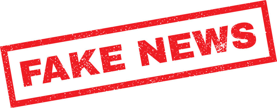 Red fake news stamp on white background for editorial use