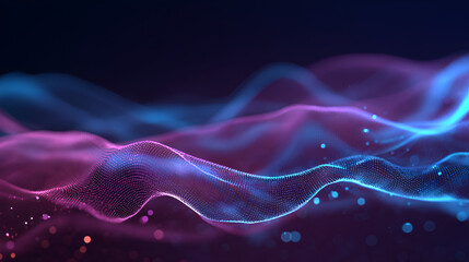 Fototapeta premium Abstract particle flow background elegant waves bright blue pink purple glow effect digital waveform screensaver futuristic neon lines soft shine cyber aesthetic luminous motion tech design 