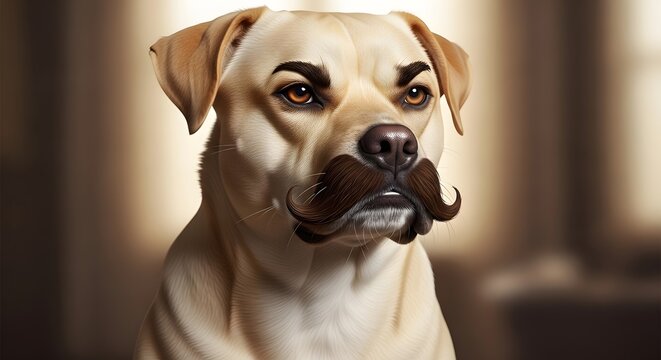A Charming Retriever Dog with a Dapper Mustache and Bushy Eyebrows Sporting a Regal Pose